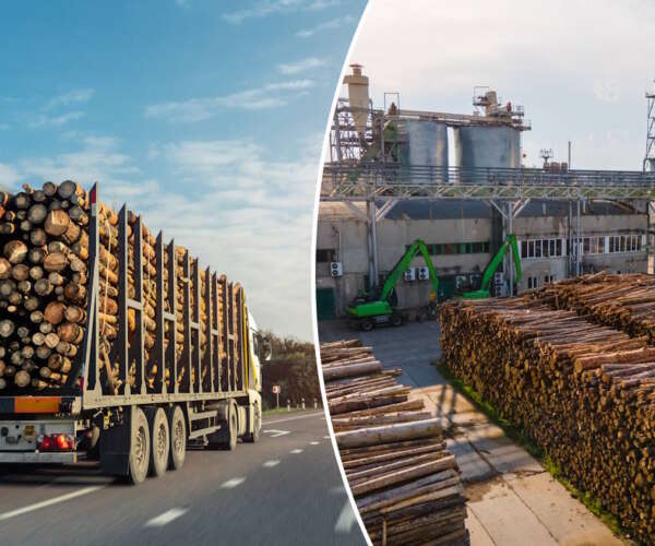 logging truck with crane